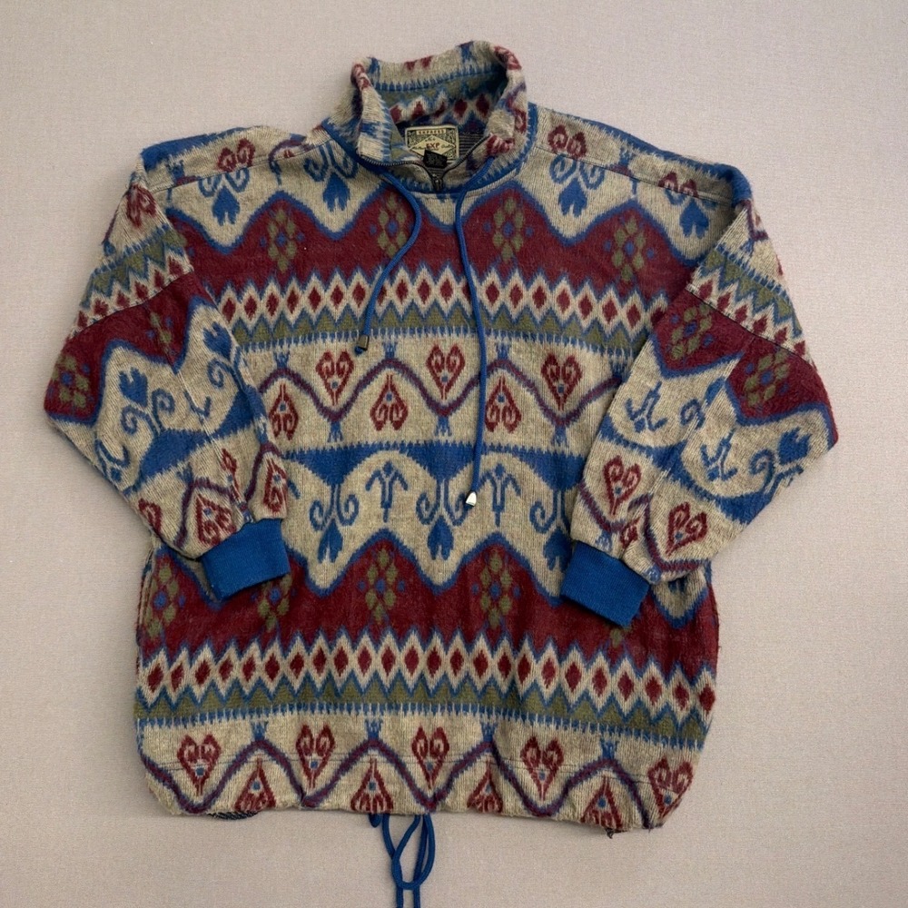 Vintage Express No 4 EXP Jeans Mens Medium Southwestern Quarter Zip Sweater Blue